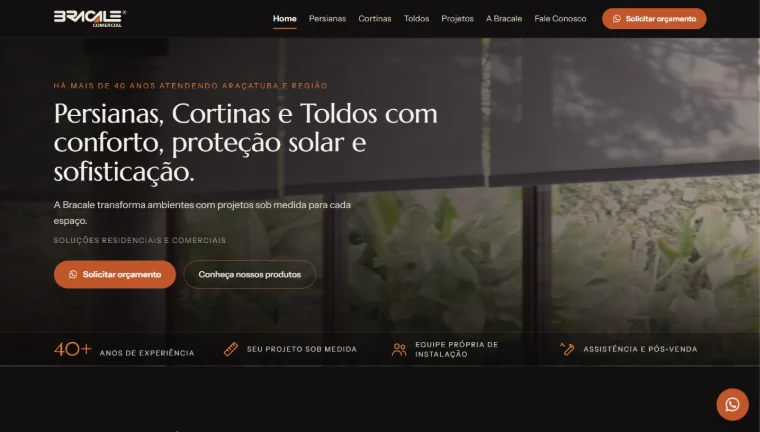 Tela inicial do site da Bracale no computador