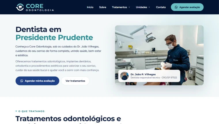 Tela inicial do site da Core Odontologia no computador