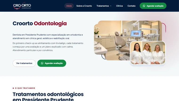 Tela inicial do site da Croorto Odontologia no computador