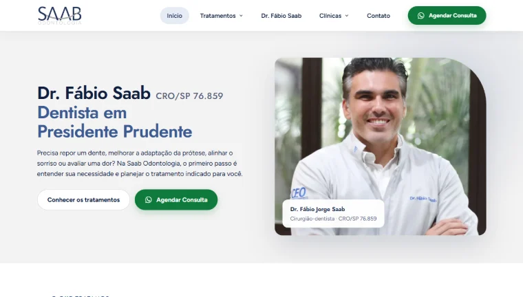 Tela inicial do site da Saab Odontologia no computador